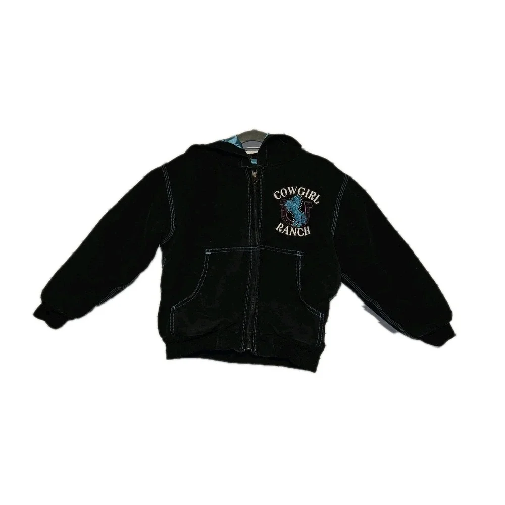 Shyanne Girls Sm‎ Black Aqua Cowgirl Embroidered Horse Lined Rodeo Coat